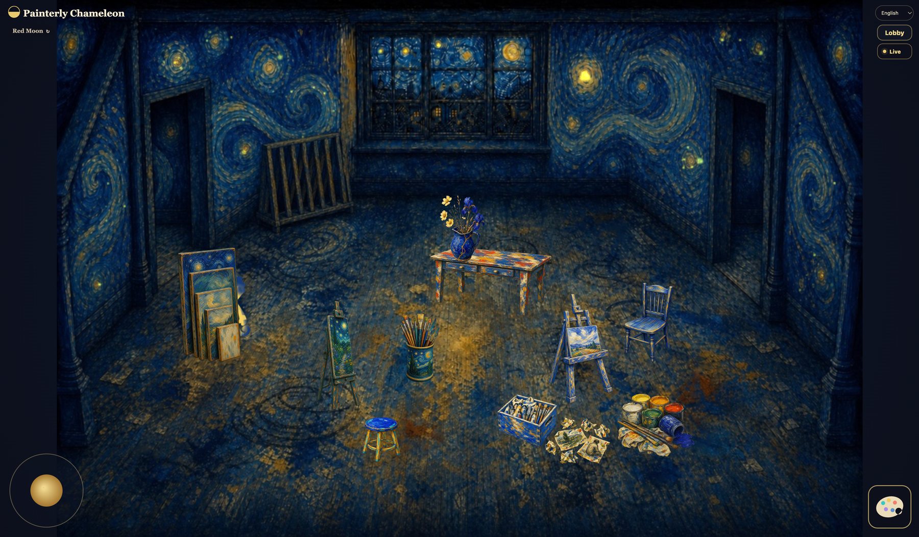 A live-painted starry studio room in Painterly Chameleon