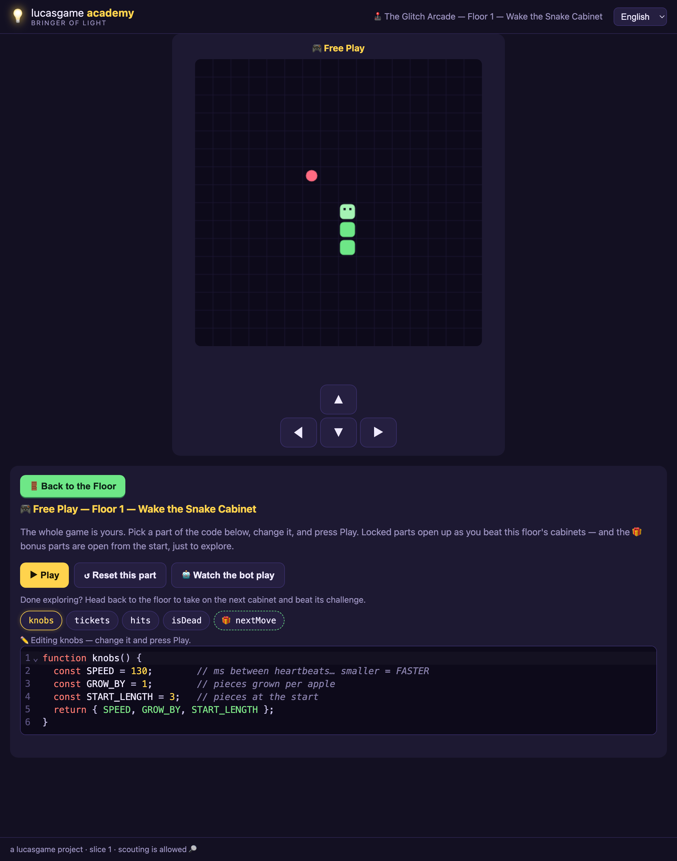 The Glitch Arcade free play screen
